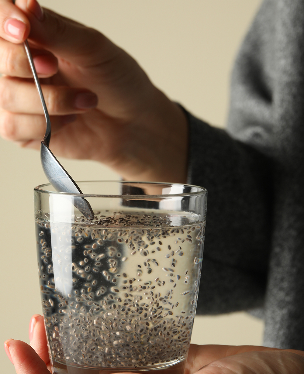 Woman-water-chia seeds